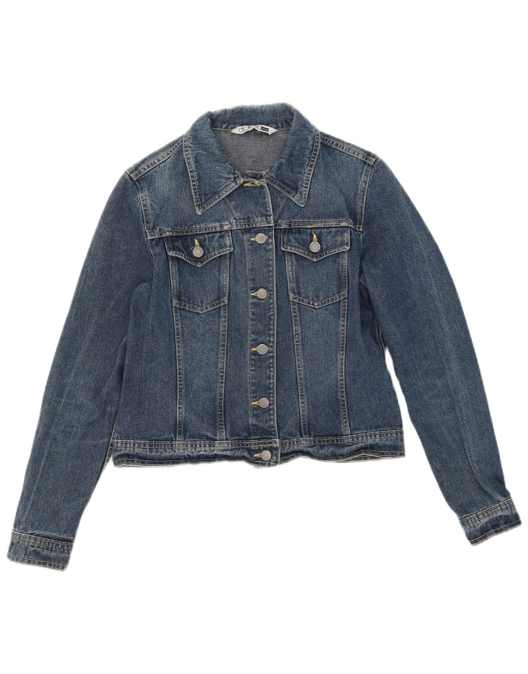 Nova jaqueta jeans feminina Penny Crop UK 12 algodão azul médio