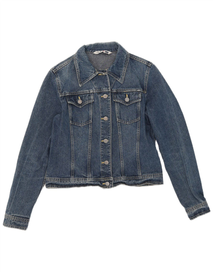 Nova jaqueta jeans feminina Penny Crop UK 12 algodão azul médio