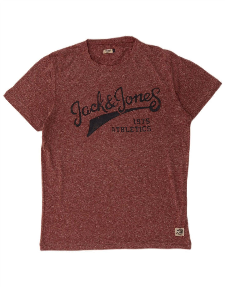 JACK & JONES Camiseta masculina gráfica superior médio poliéster manchado cor de vinho