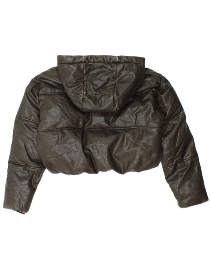 Jaqueta acolchoada com capuz e capuz feminino ZARA UK 10 pequena cáqui