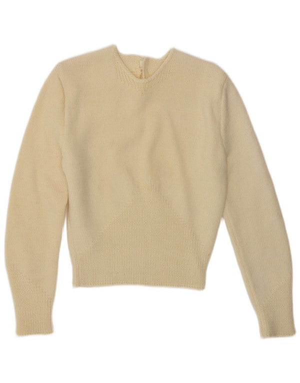 Suéter feminino VINTAGE com gola redonda UK 10 pequeno off white