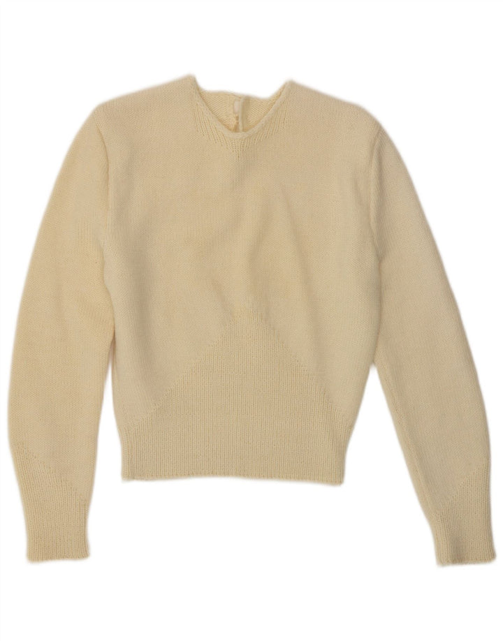Suéter feminino VINTAGE com gola redonda UK 10 pequeno off white