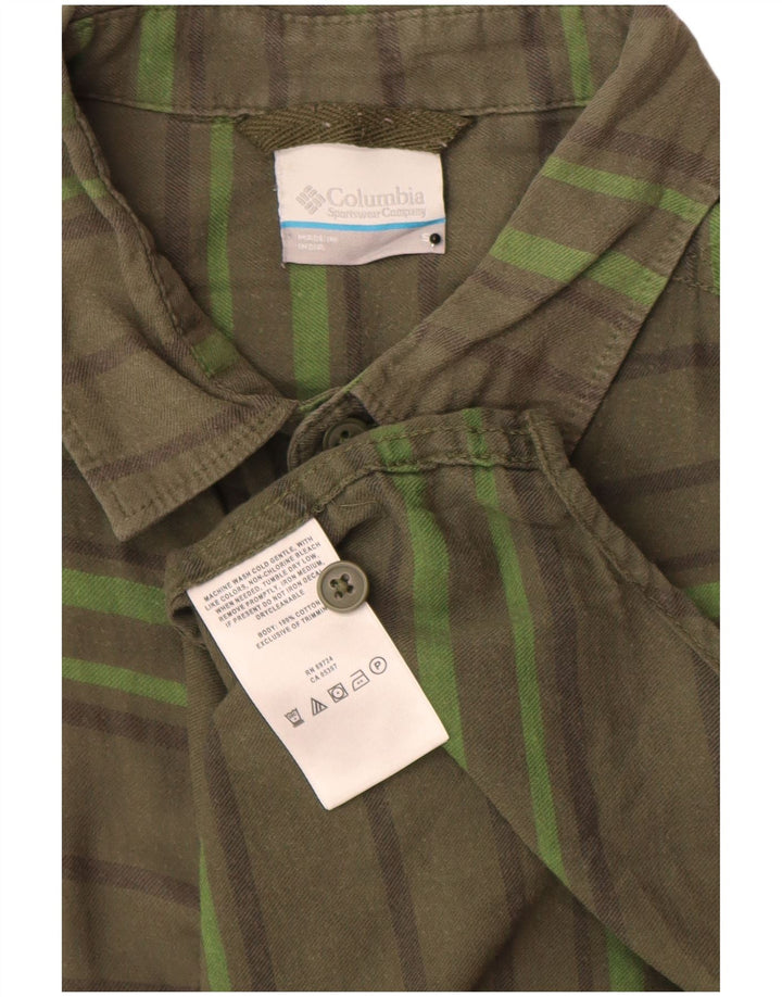 Camisa masculina de flanela Columbia pequena listrada cáqui de algodão