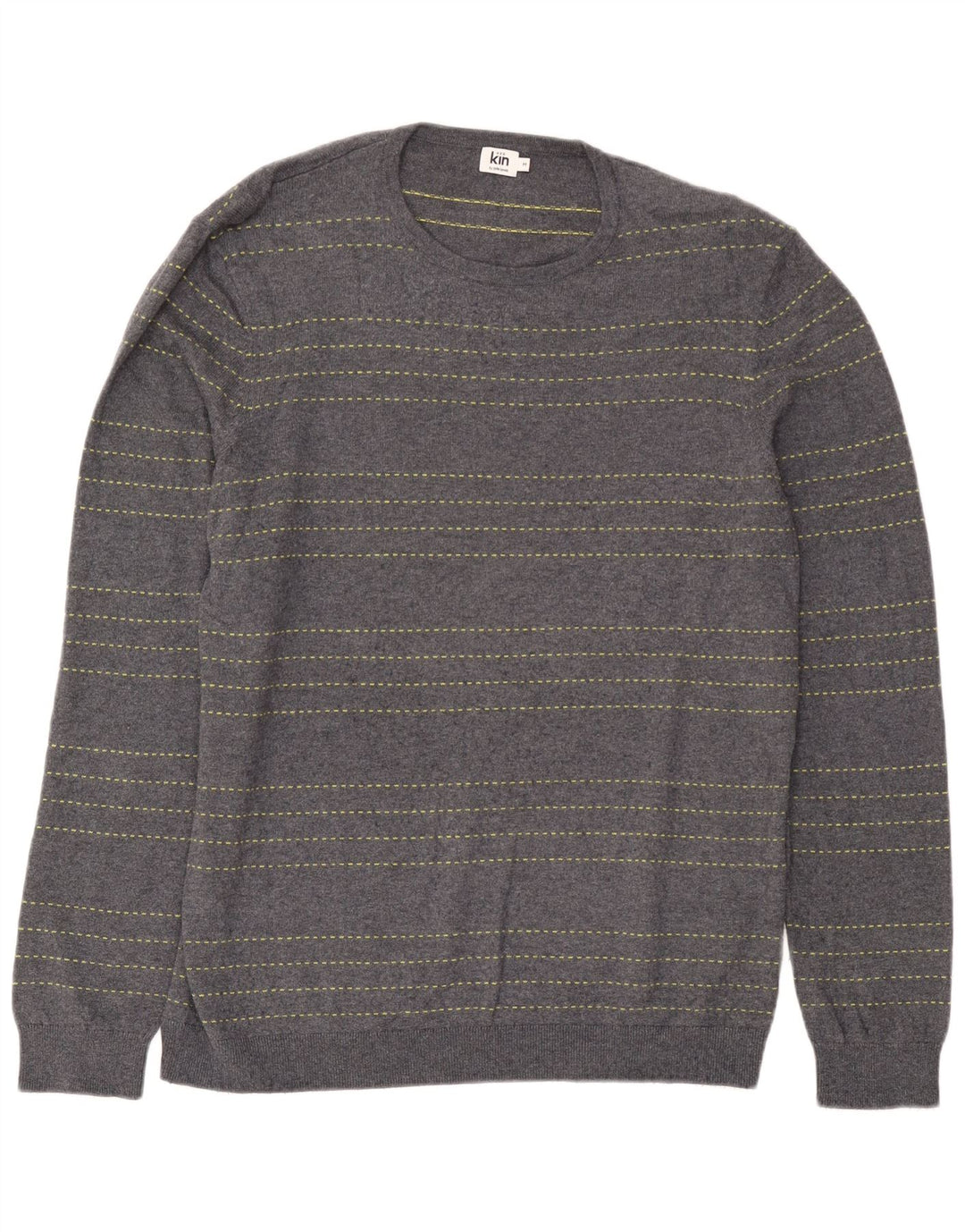 Suéter masculino John Lewis com gola redonda, algodão listrado azul médio