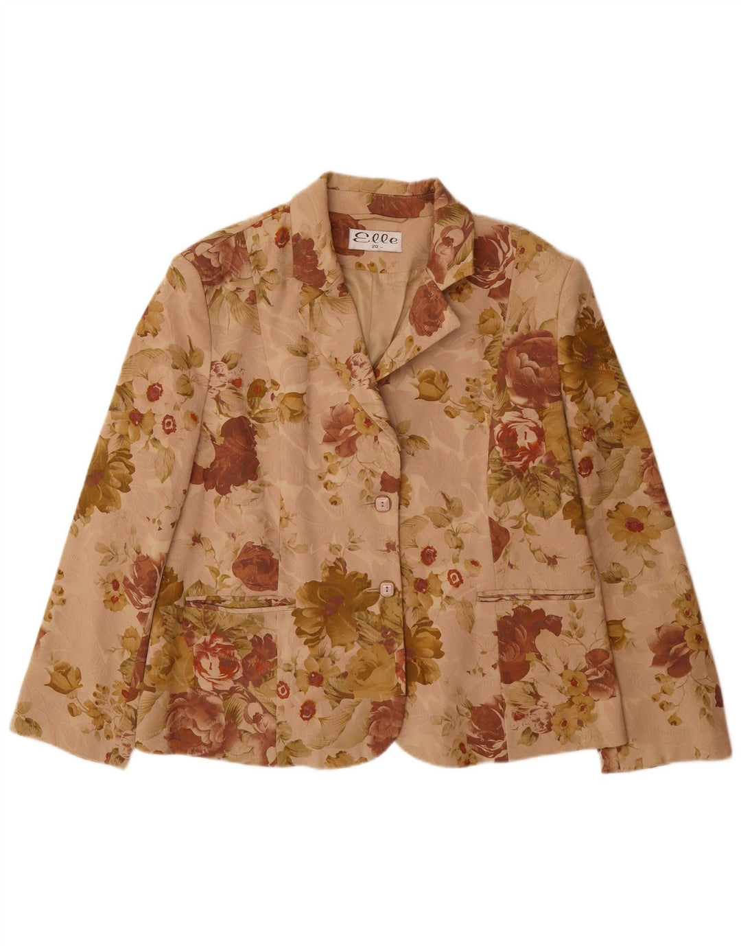 Jaqueta blazer feminina de 2 botões ELLE Reino Unido 20 2XL algodão floral bege