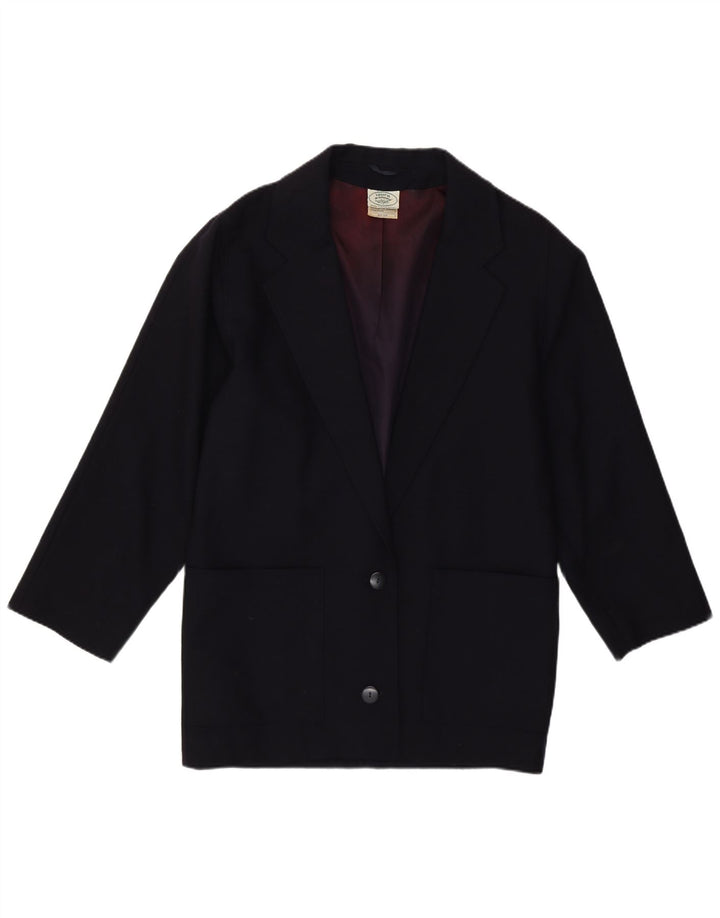 Jaqueta blazer feminina Laura Ashley com 2 botões Reino Unido 10 pequena lã azul marinho