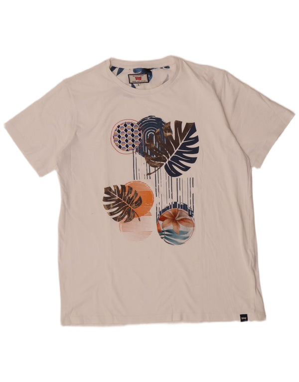 Camiseta feminina gráfica Carrera UK 18 XL branco floral algodão