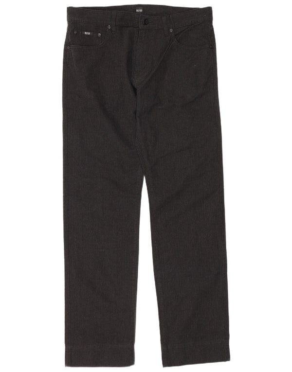 Calça masculina regular de veludo Hugo Boss W35 L33 algodão preto
