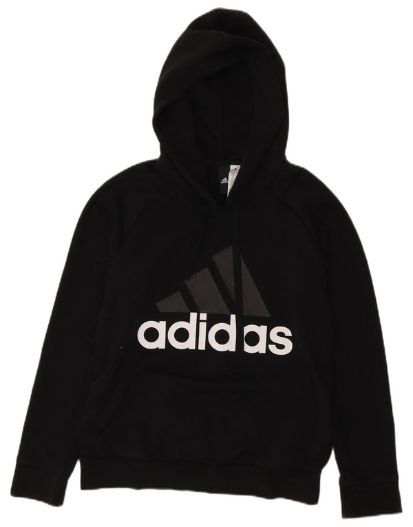 Adidas Womens Graphic Hoodie Jumper UK 12/14 Médio Algodão Preto