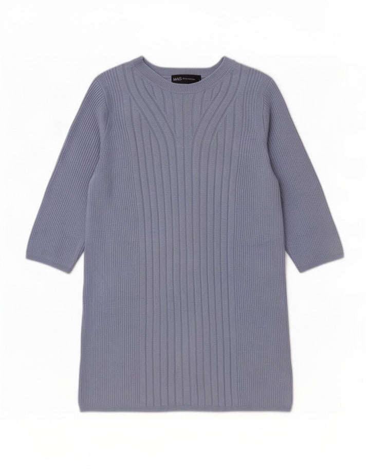 Suéter feminino Marks & Spencer com gola redonda Reino Unido 12 azul médio