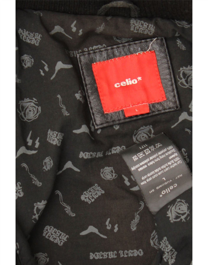 Celio Jaqueta masculina de couro bomber UK 40 grande couro preto