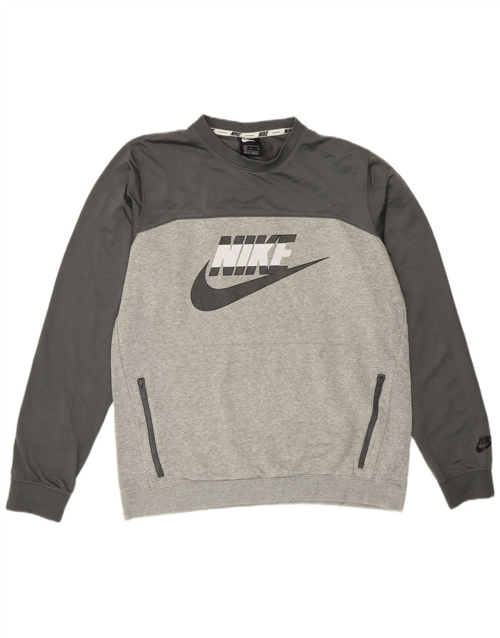 Moletom gráfico masculino Nike Jumper cinza médio algodão colorblock