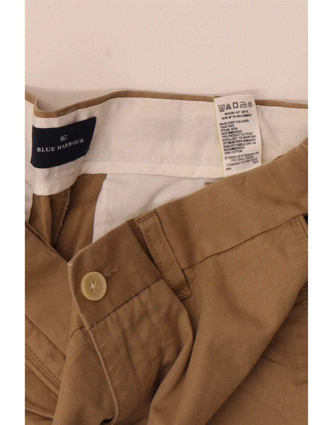 Shorts masculino Marks & Spencer Blue Harbor Chino W32 algodão bege médio