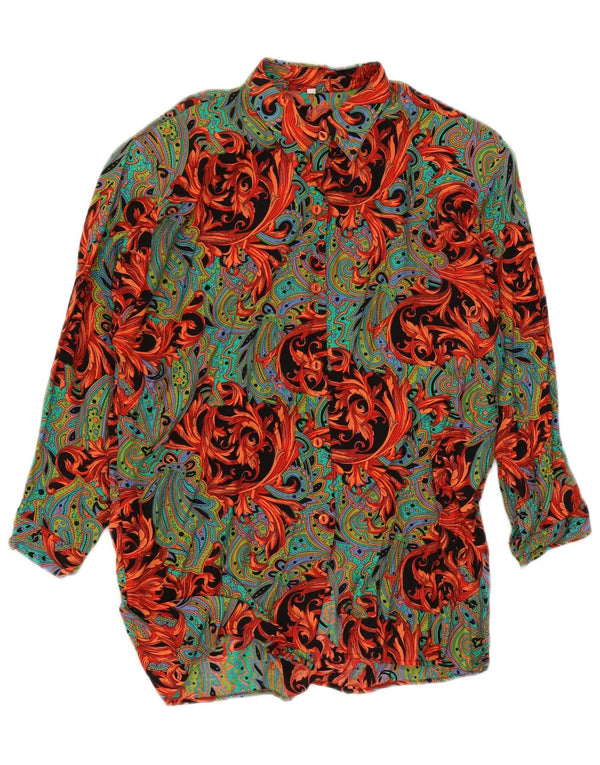 Camisa feminina vintage de manga 3/4 Reino Unido 16 grande viscose paisley multicolorida