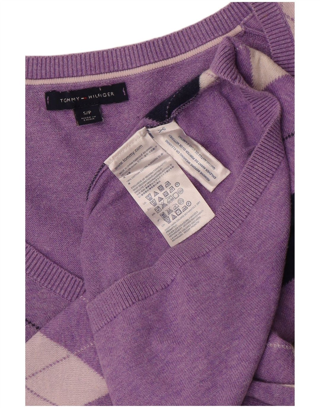 Suéter feminino TOMMY HILFIGER com decote em V Reino Unido 10 pequeno roxo