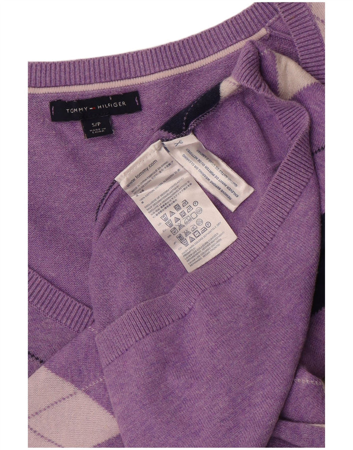 Suéter feminino TOMMY HILFIGER com decote em V Reino Unido 10 pequeno roxo