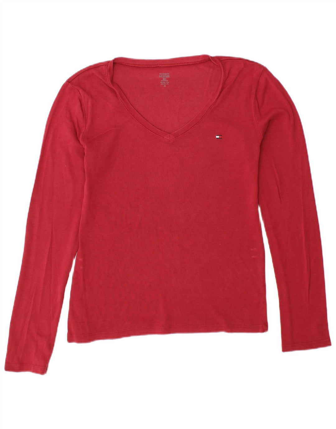 Top feminino TOMMY HILFIGER manga comprida UK 10 pequeno vermelho