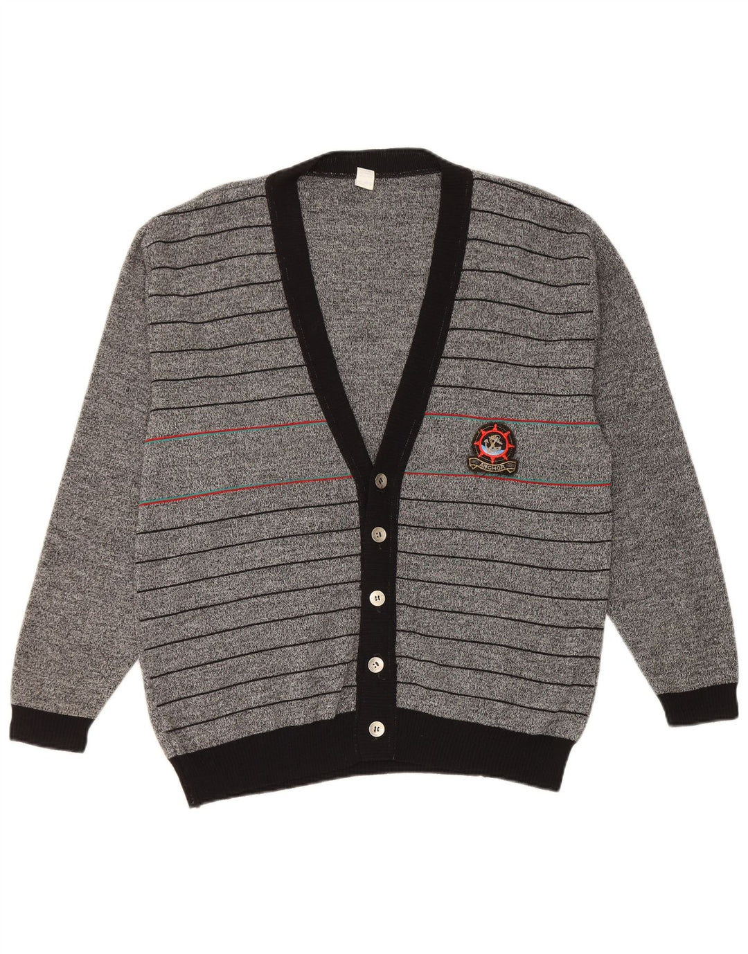 Suéter cardigã masculino vintage IT 50 listrado cinza médio