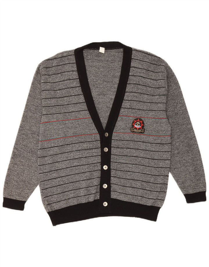 Suéter cardigã masculino vintage IT 50 listrado cinza médio