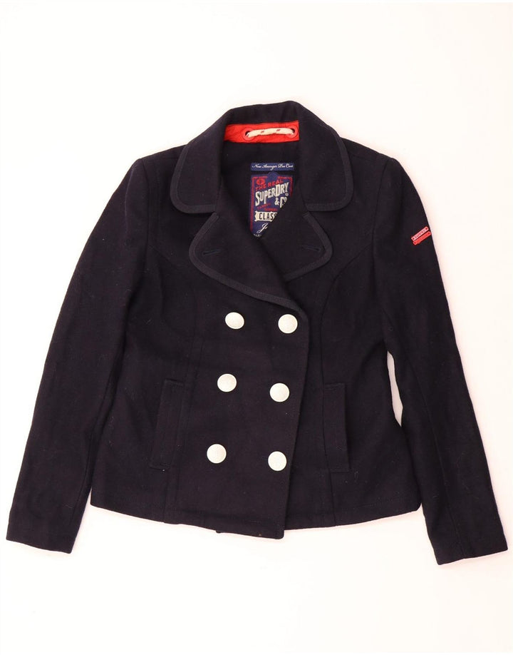 Casaco feminino SUPERDRY Pea Coat UK 14 lã azul marinho médio