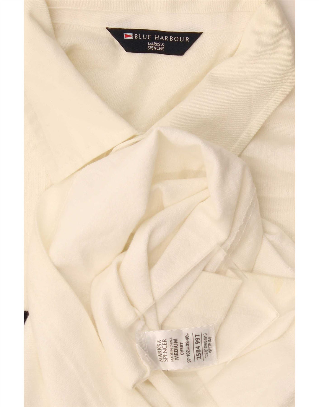 Camisa polo masculina Marks & Spencer Blue Harbor médio listrado branco