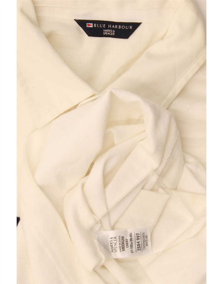 Camisa polo masculina Marks & Spencer Blue Harbor médio listrado branco