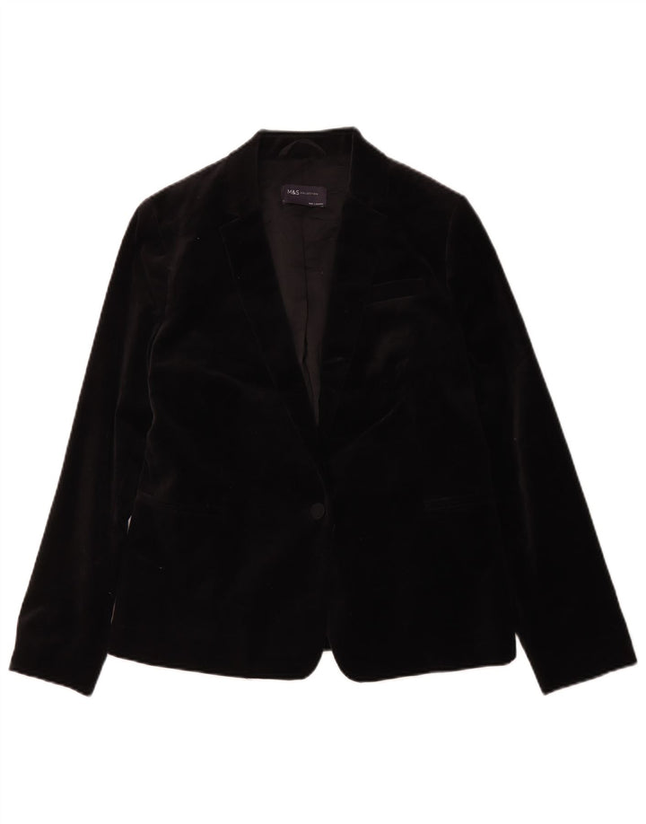 Jaqueta blazer feminina de veludo com 1 botão Marks & Spencer Reino Unido 10 pequena preta