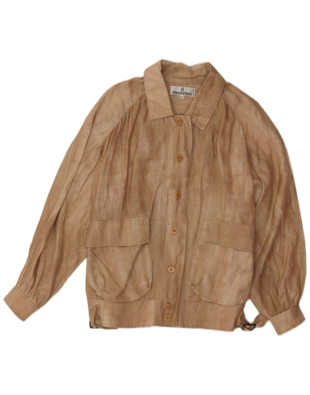 Jaqueta bomber vintage feminina de grandes dimensões IT 46 linho bege grande