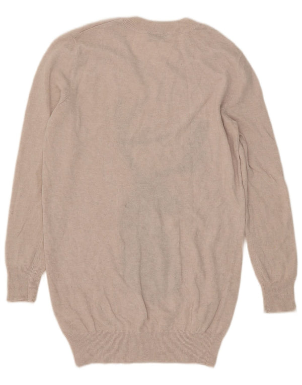 Topshop Womens Longline Graphic Crew Neck Jumper Sweater UK 8 Small Beige