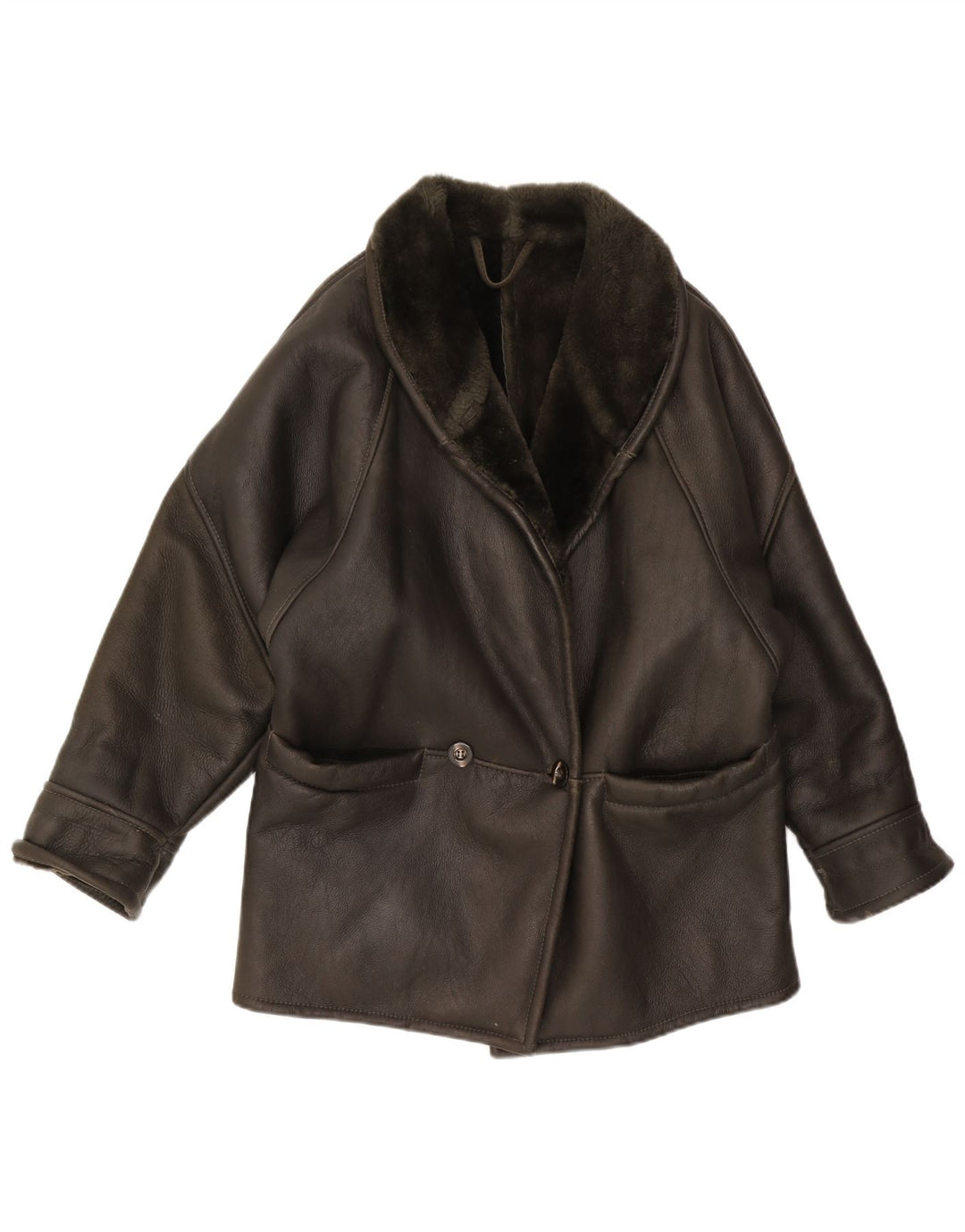 Jaqueta feminina VINTAGE Shearling UK 16 grande preta