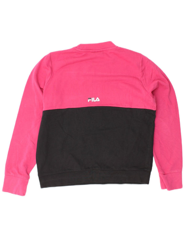 FILA moletom feminino oversized jumper UK 10 pequeno bloco colorido rosa