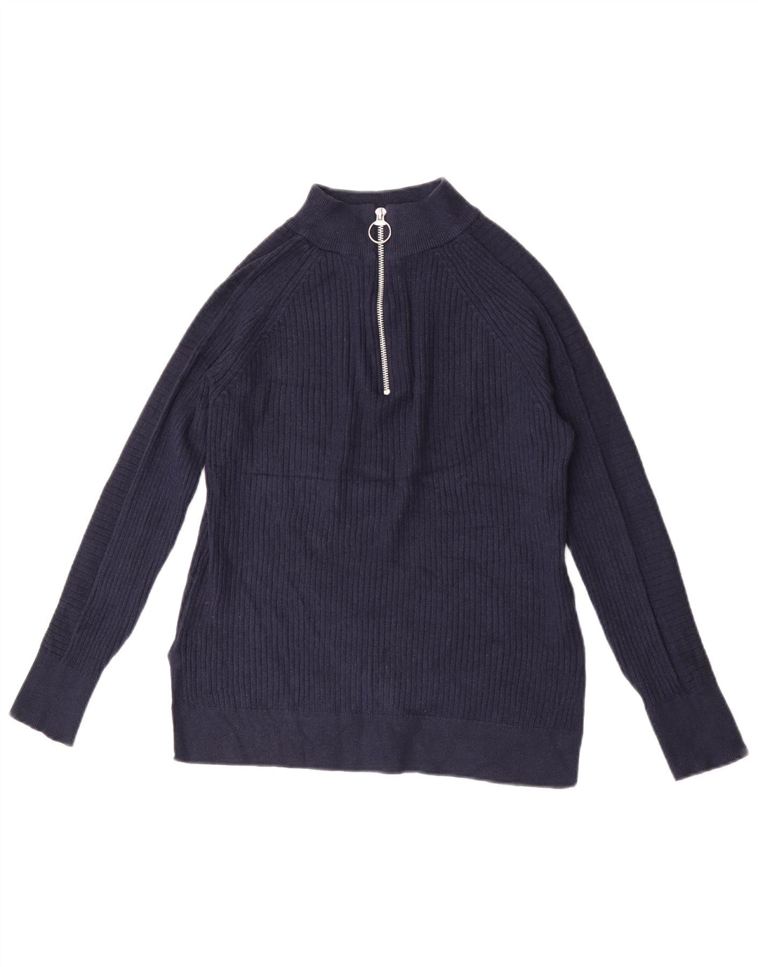 Suéter feminino Marks & Spencer com zíper e gola redonda Reino Unido 10 pequeno azul marinho