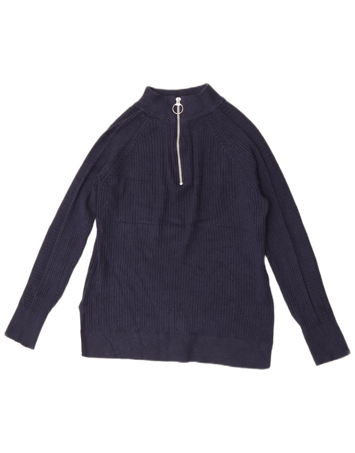 Suéter feminino Marks & Spencer com zíper e gola redonda Reino Unido 10 pequeno azul marinho