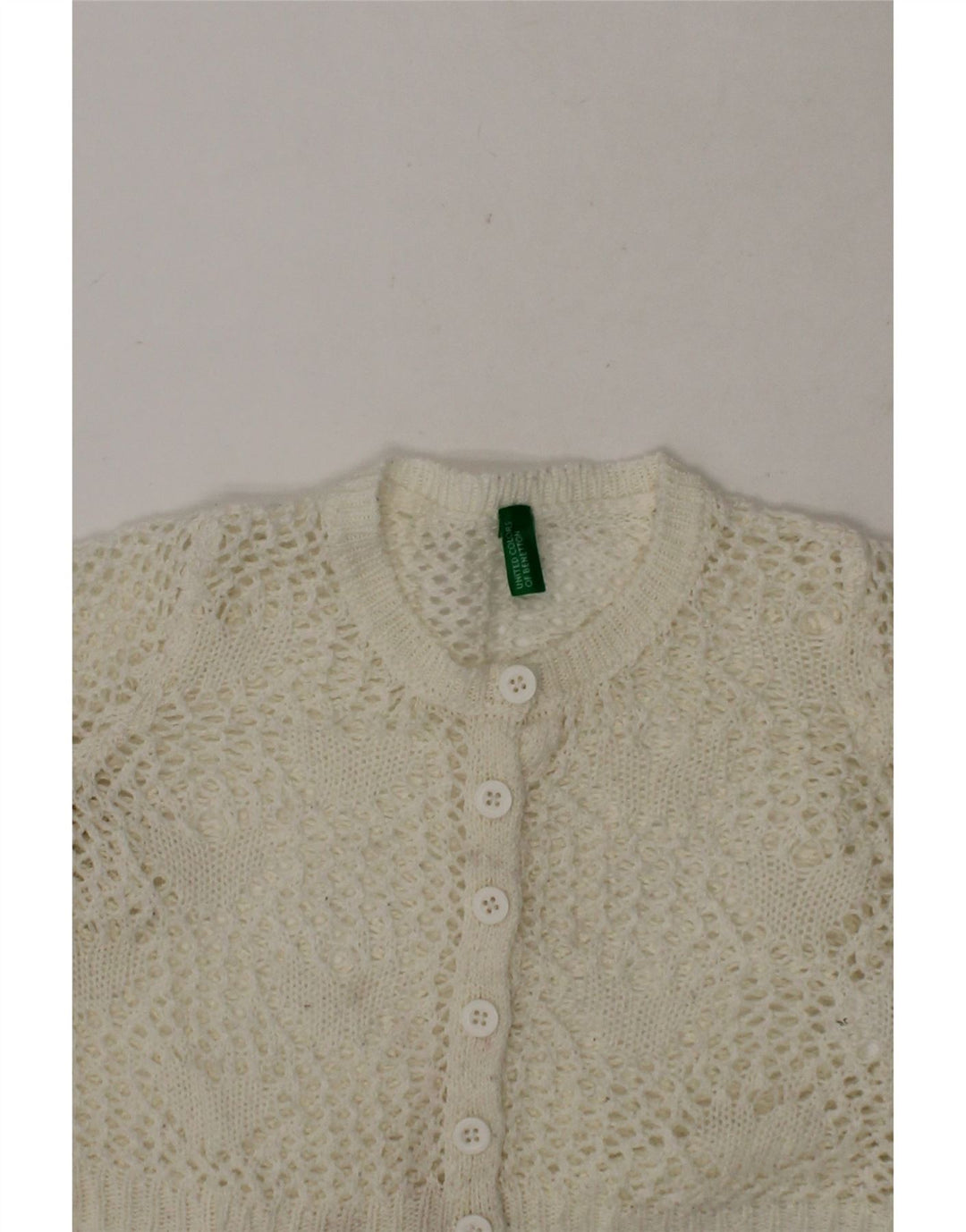 BENETTON Girls Crop Cardigan Sweater 5-6 Years White Vintage Benetton and Second-Hand Benetton from Messina Hembry 
