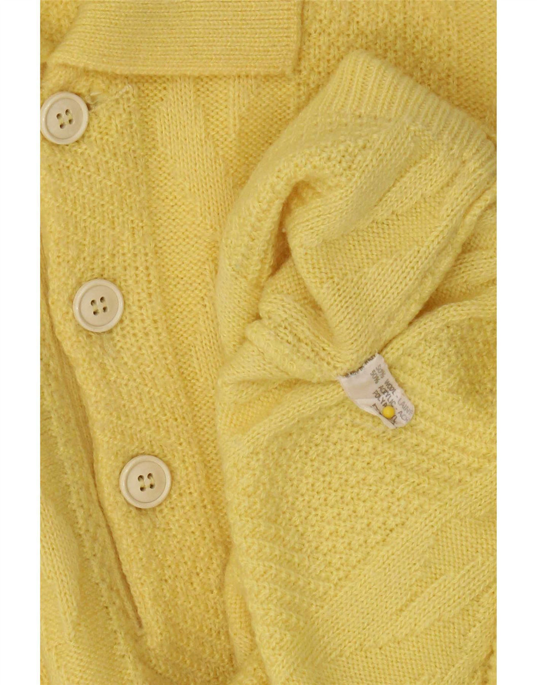 Suéter vintage masculino com gola polo e lã amarela grande