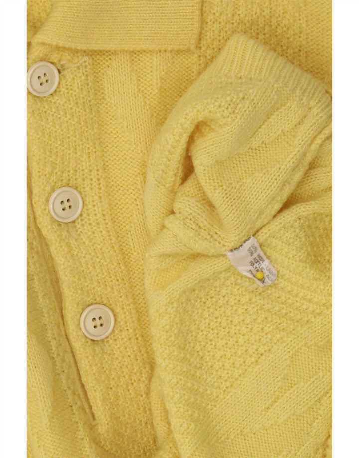 Suéter vintage masculino com gola polo e lã amarela grande
