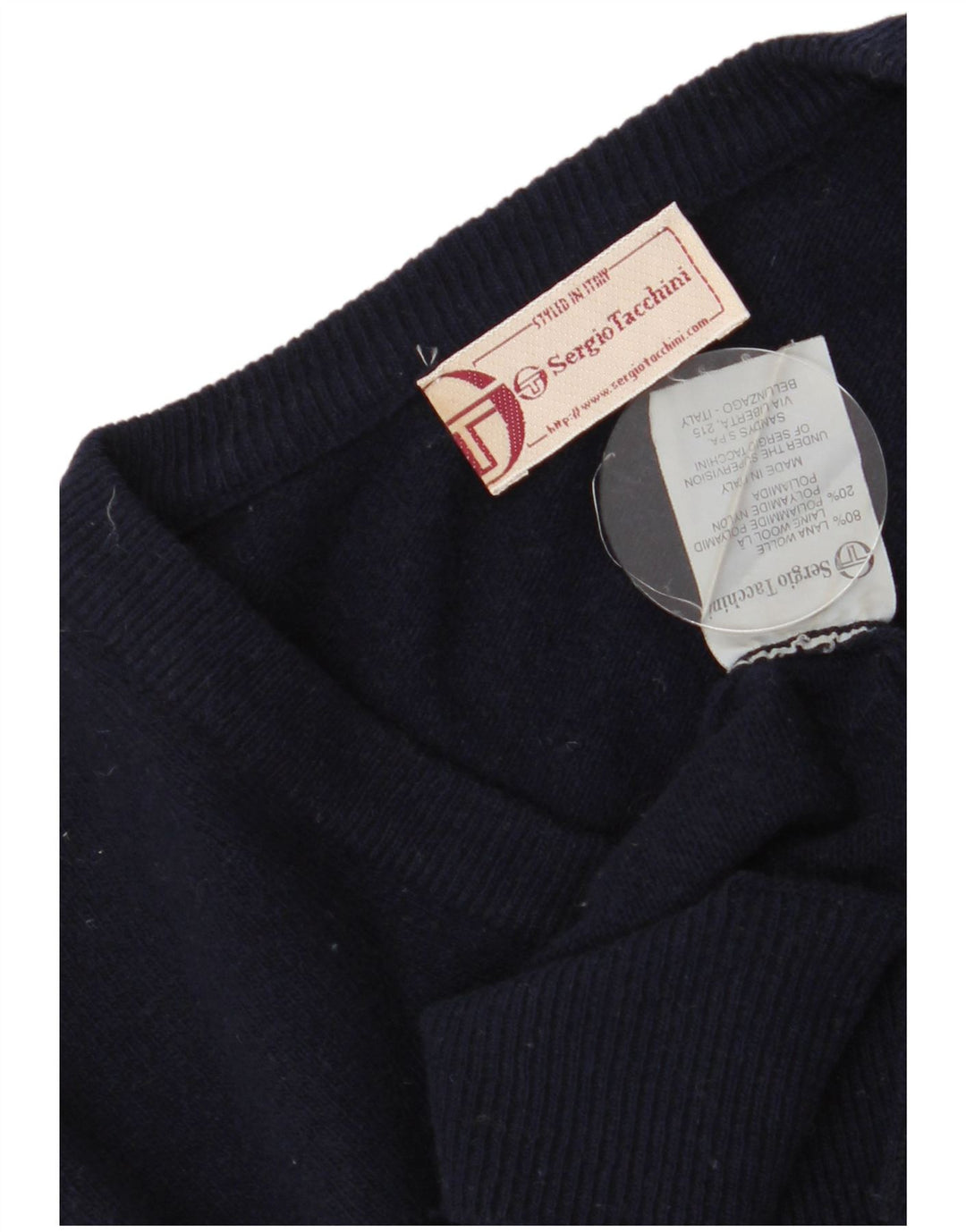 Suéter masculino Sergio Tacchini com decote em V 2XL lã azul marinho