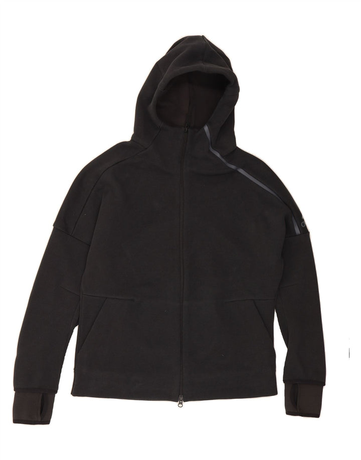 ADIDAS Womens Zip Hoodie Sweater UK 16 Large Black Vintage Adidas and Second-Hand Adidas from Messina Hembry 