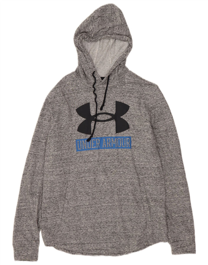 Suéter masculino com capuz gráfico Under Armour algodão manchado cinza médio