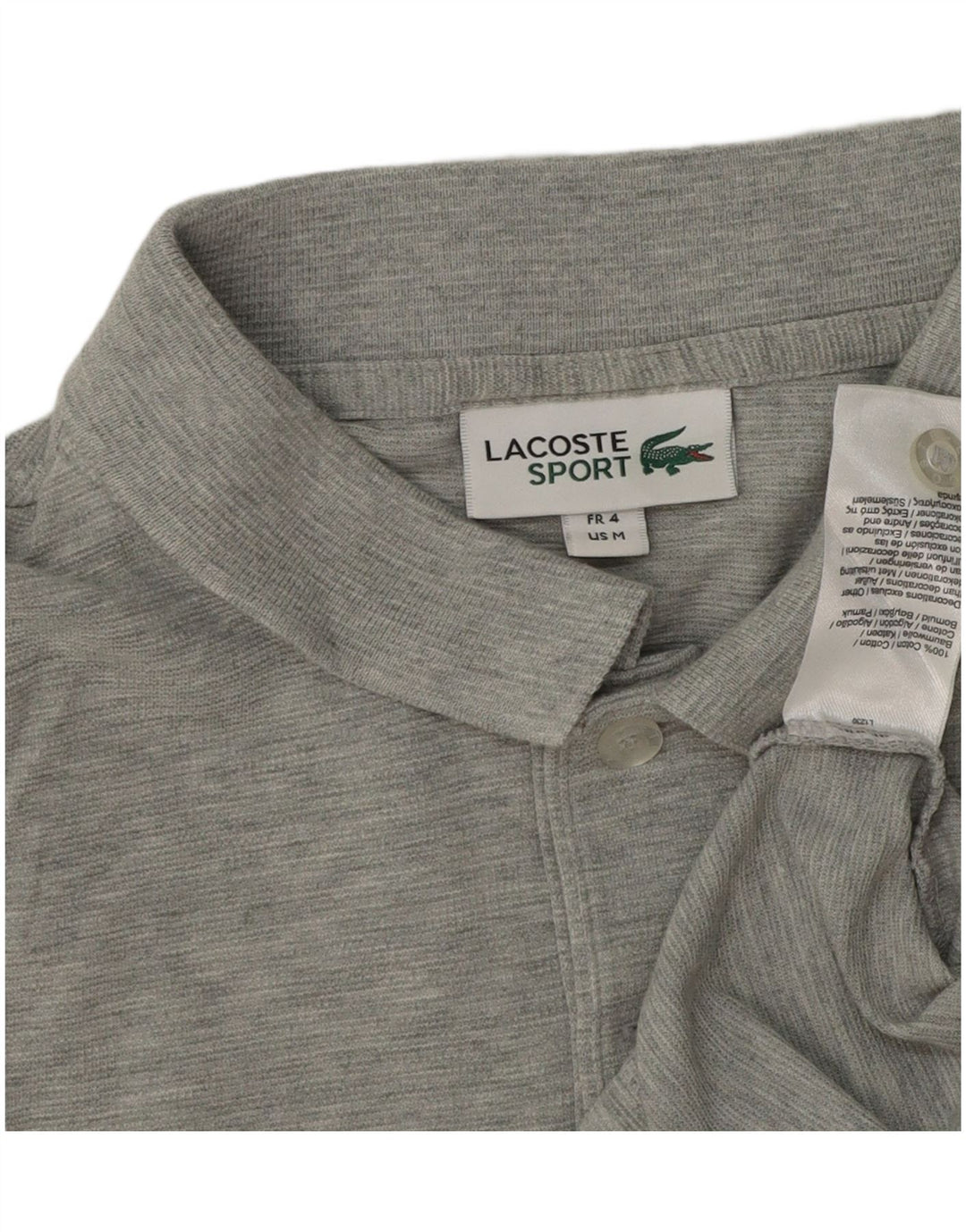 Camisa polo masculina Lacoste tamanho 4 algodão manchado cinza médio