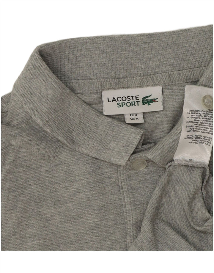 Camisa polo masculina Lacoste tamanho 4 algodão manchado cinza médio