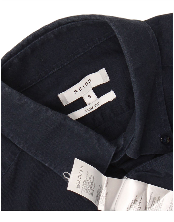 Camisa masculina REISS Slim Fit pequena algodão azul marinho