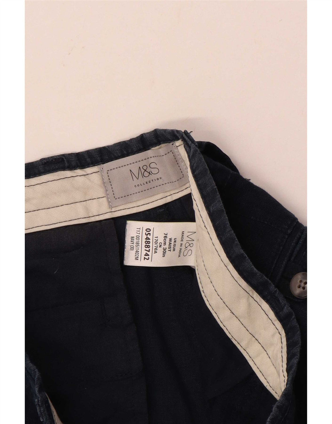 Shorts Chino Masculino Marks & Spencer W30 Médio Azul Marinho Linho
