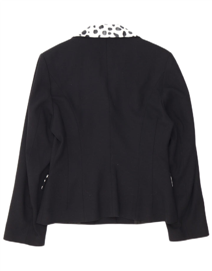 Jaqueta blazer feminina vintage com 4 botões UK 14 estampa animal preta média