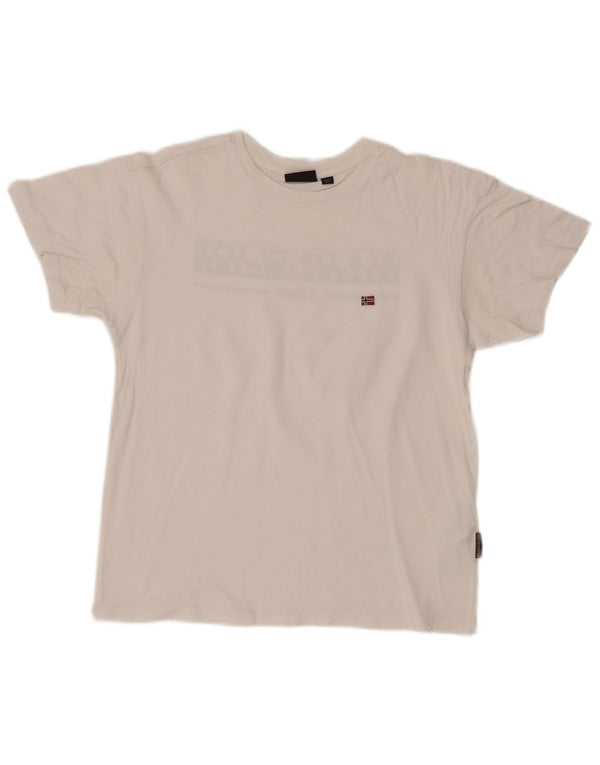 Camiseta masculina Napapijri com estampa gráfica pequena de algodão branco