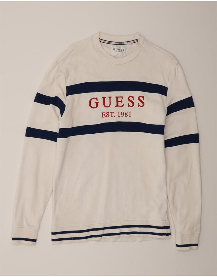 Guess Camiseta masculina gráfica manga comprida médio branco algodão colorblock
