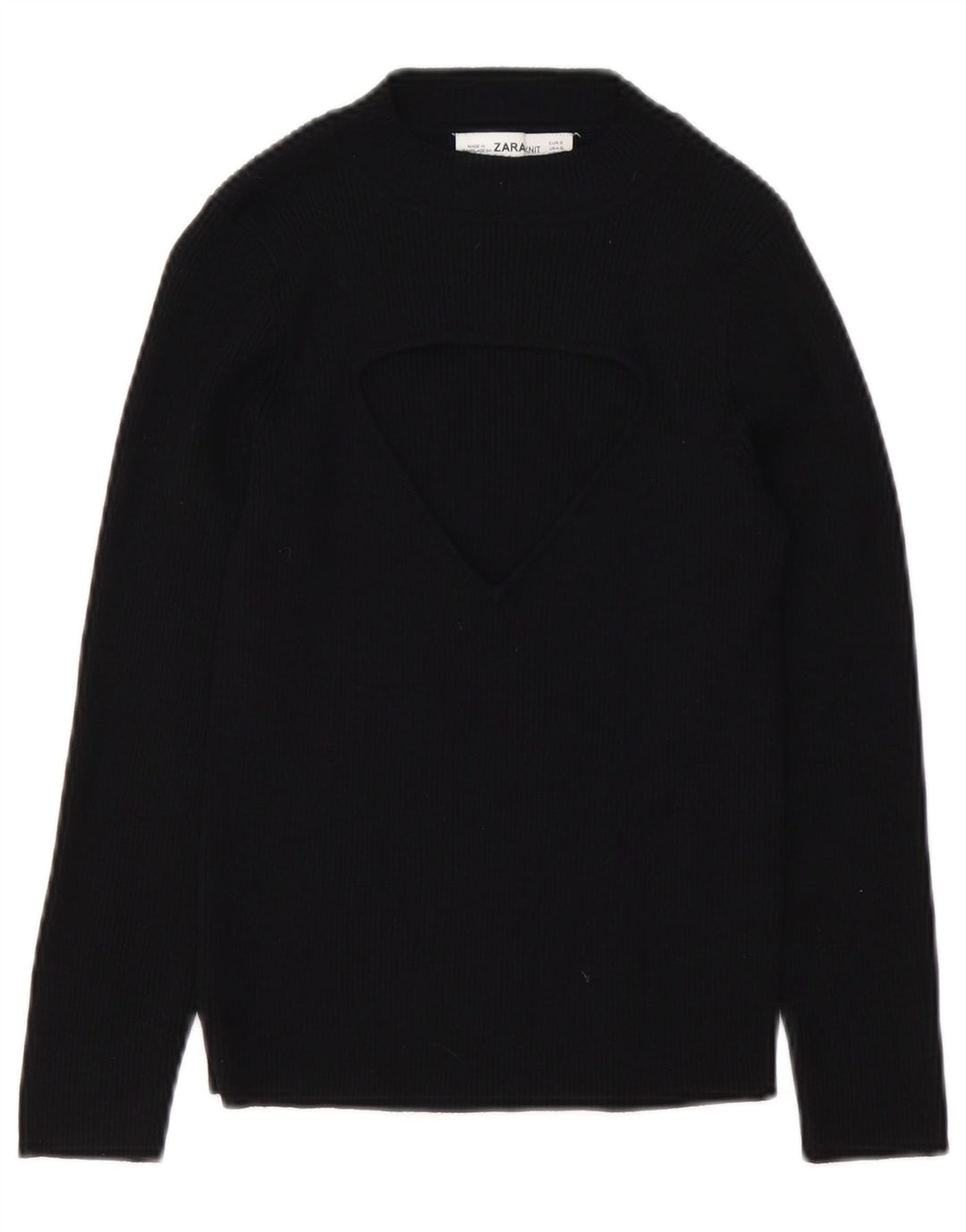 Zara Suéter feminino com gola redonda e gola redonda, preto pequeno, 10