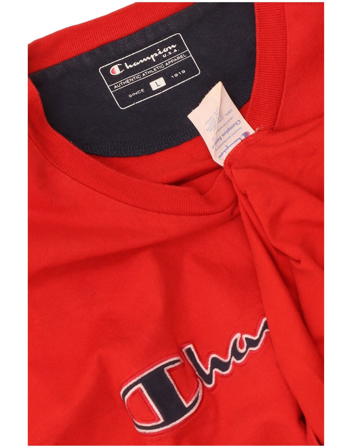 CAMPEÃO Camiseta masculina gráfica grande algodão vermelho