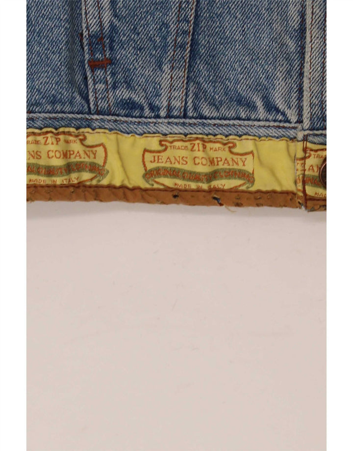 Jaqueta jeans masculina vintage UK 14 floral azul médio
