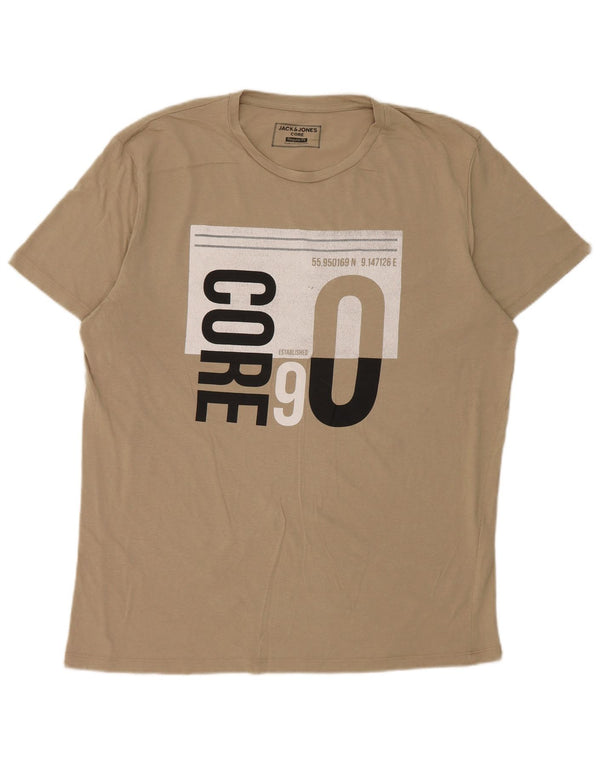 Camiseta masculina Jack & Jones Core Regular Fit gráfica Top XL de algodão bege
